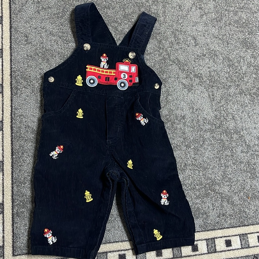 Baby Boy Black Fire Truck Corduroy Overalls 12 Months